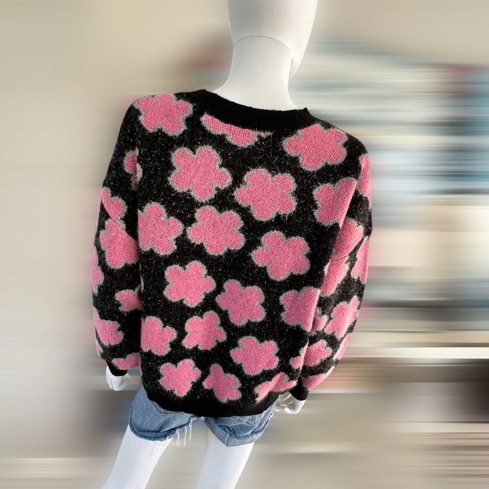 PEACH LOVE CALIFORNIA Floral print metallic silver detail sweater S M L - Picture 8 of 9